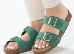 New BADER ELENA EDEN, bequeme Damen-Pantoletten, Weite H, aus Leder GRÜN