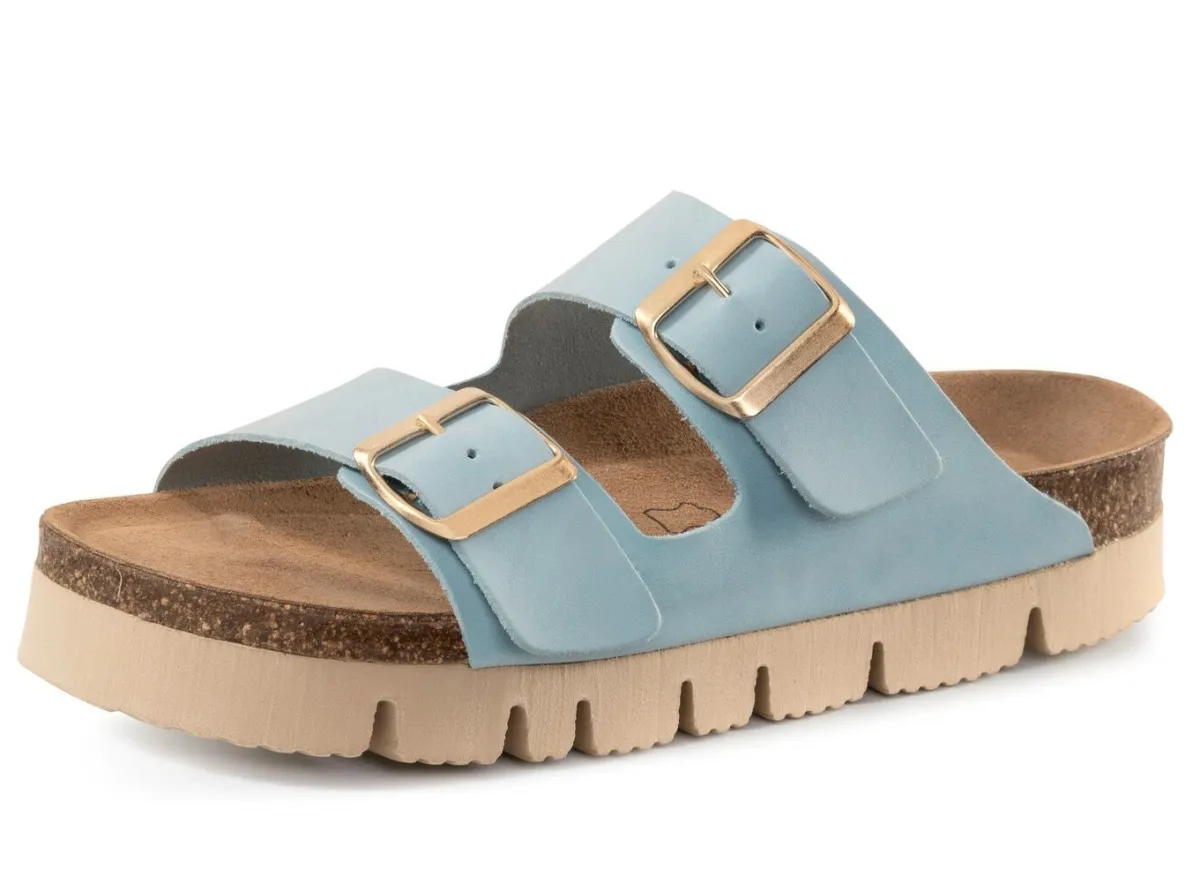 Discount ELENA EDEN , bequeme Damen-Pantoletten, Weite H, mit Klettspange HELLBLAU
