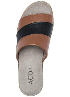 ELENA EDEN , bequeme Damen-Pantoletten, Weite G, mit herausnehmbarem Fußbett COGNAC-SCHWARZ