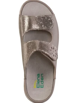 New ELENA EDEN , bequeme Damen-Pantoletten, Weite H, mit herausnehmbarem Fußbett TAUPE-ANTIKBRONZE