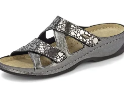 Sale ELENA EDEN , bequeme Damen-Pantoletten, Weite G, mit Klettverschluss ANTHRAZIT METALLIC