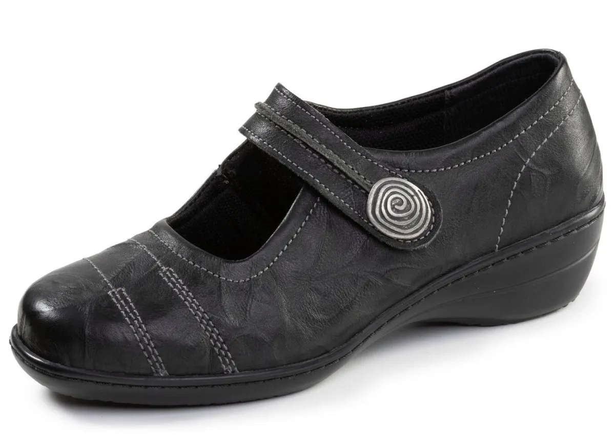 ELENA EDEN , bequeme Damen-Spangenschuhe, Weite H, mit herausnehmbarem Fußbett SCHWARZ