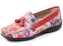 Hot ELENA EDEN , bequeme Damen-Slipper, Weite H, mit herausnehmbarem Fußbett ROT-BUNT