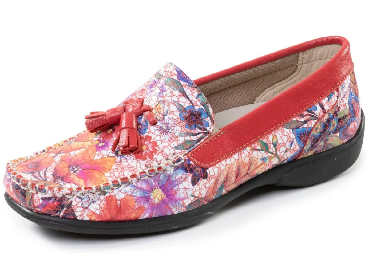 Hot ELENA EDEN , bequeme Damen-Slipper, Weite H, mit herausnehmbarem Fußbett ROT-BUNT