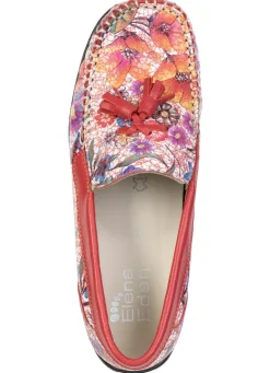 Hot ELENA EDEN , bequeme Damen-Slipper, Weite H, mit herausnehmbarem Fußbett ROT-BUNT