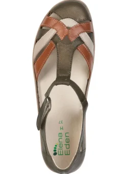 New ELENA EDEN , bequeme Damen-Sandalen, Weite H, mit Klettspange KHAKI-BRAUN