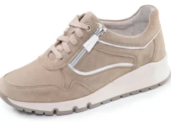 Outlet ELENA EDEN , bequeme Damen-Sneaker, Weite H, mit herausnehmbarem Fußbett TAUPE-WEISS