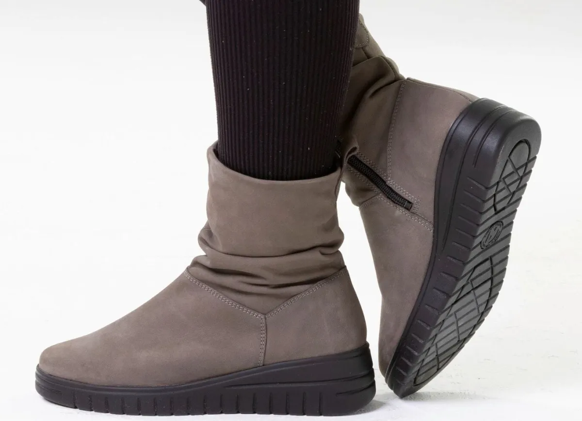 Hot ELENA EDEN , bequeme Damen-Stiefeletten, Weite H, mit herausnehmbarem Fußbett DUNKELTAUPE
