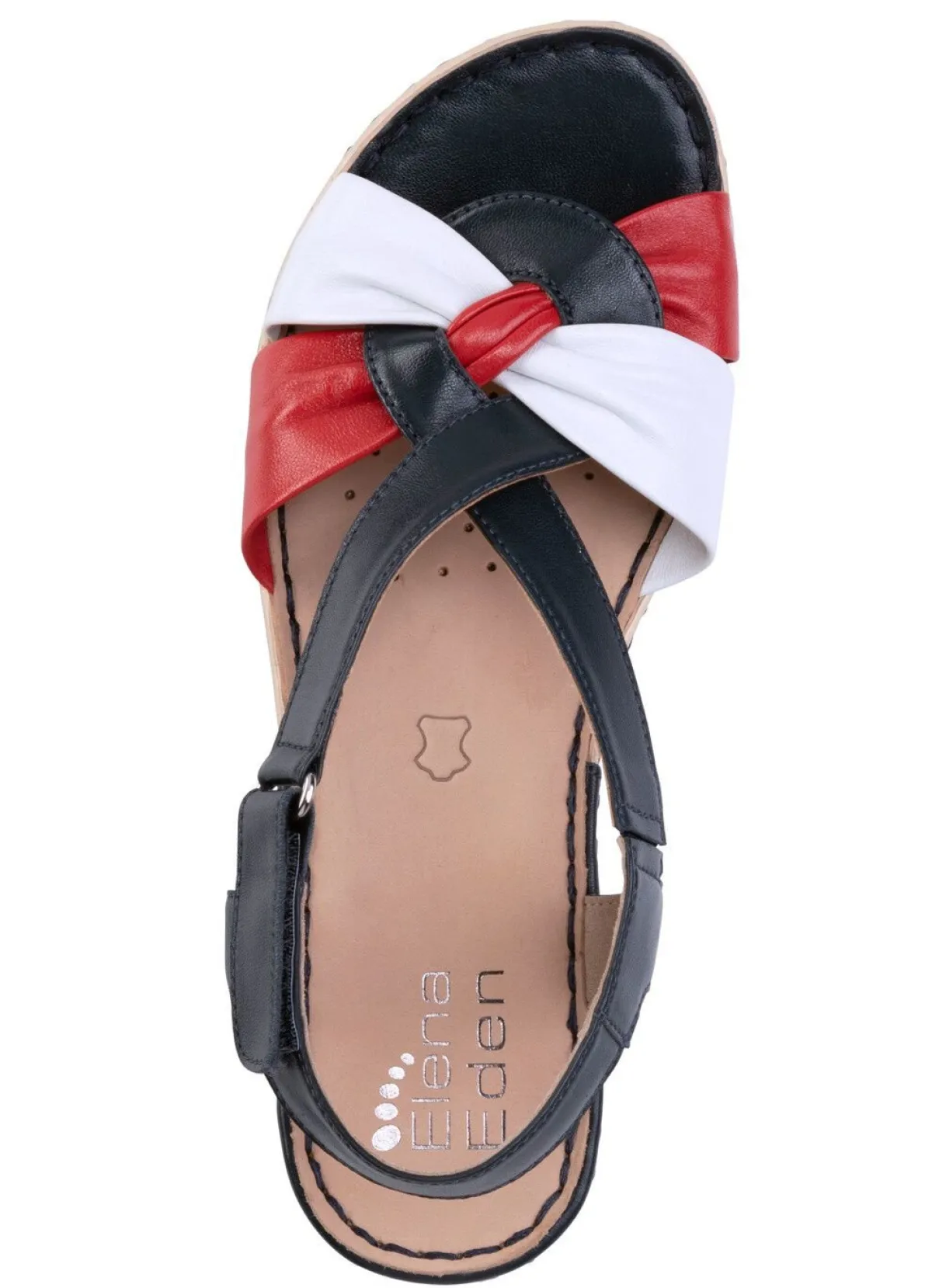 Hot ELENA EDEN , elegante Damen-Sandaletten, Weite H, mit Klettspange BLAU-WEISS-ROT