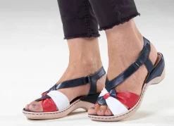 Hot ELENA EDEN , elegante Damen-Sandaletten, Weite H, mit Klettspange BLAU-WEISS-ROT