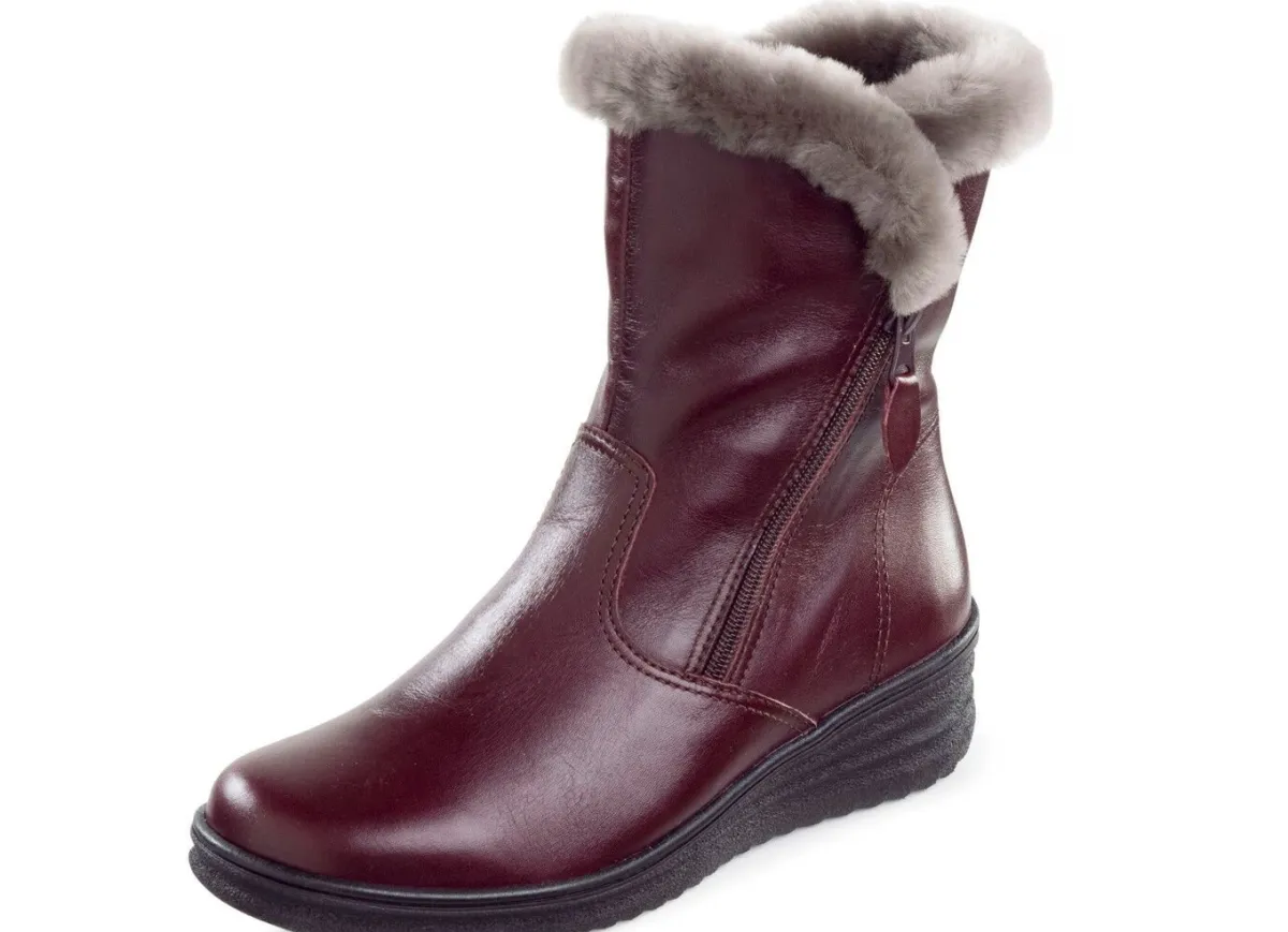 Discount ELENA EDEN , gefütterte Damen-Stiefeletten, Winterschuhe, Weite H, mit Lammfell BORDEAUX