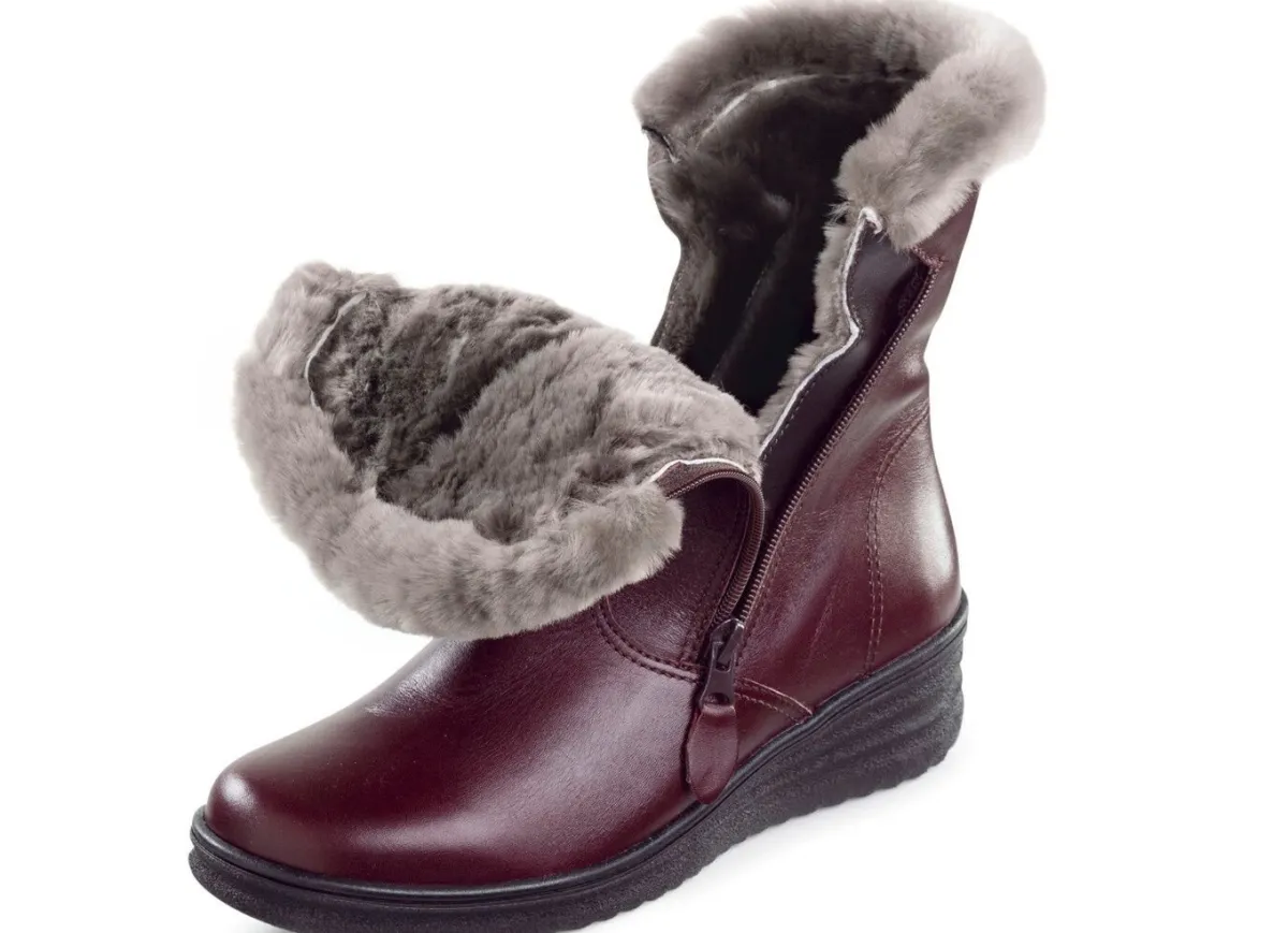 Discount ELENA EDEN , gefütterte Damen-Stiefeletten, Winterschuhe, Weite H, mit Lammfell BORDEAUX