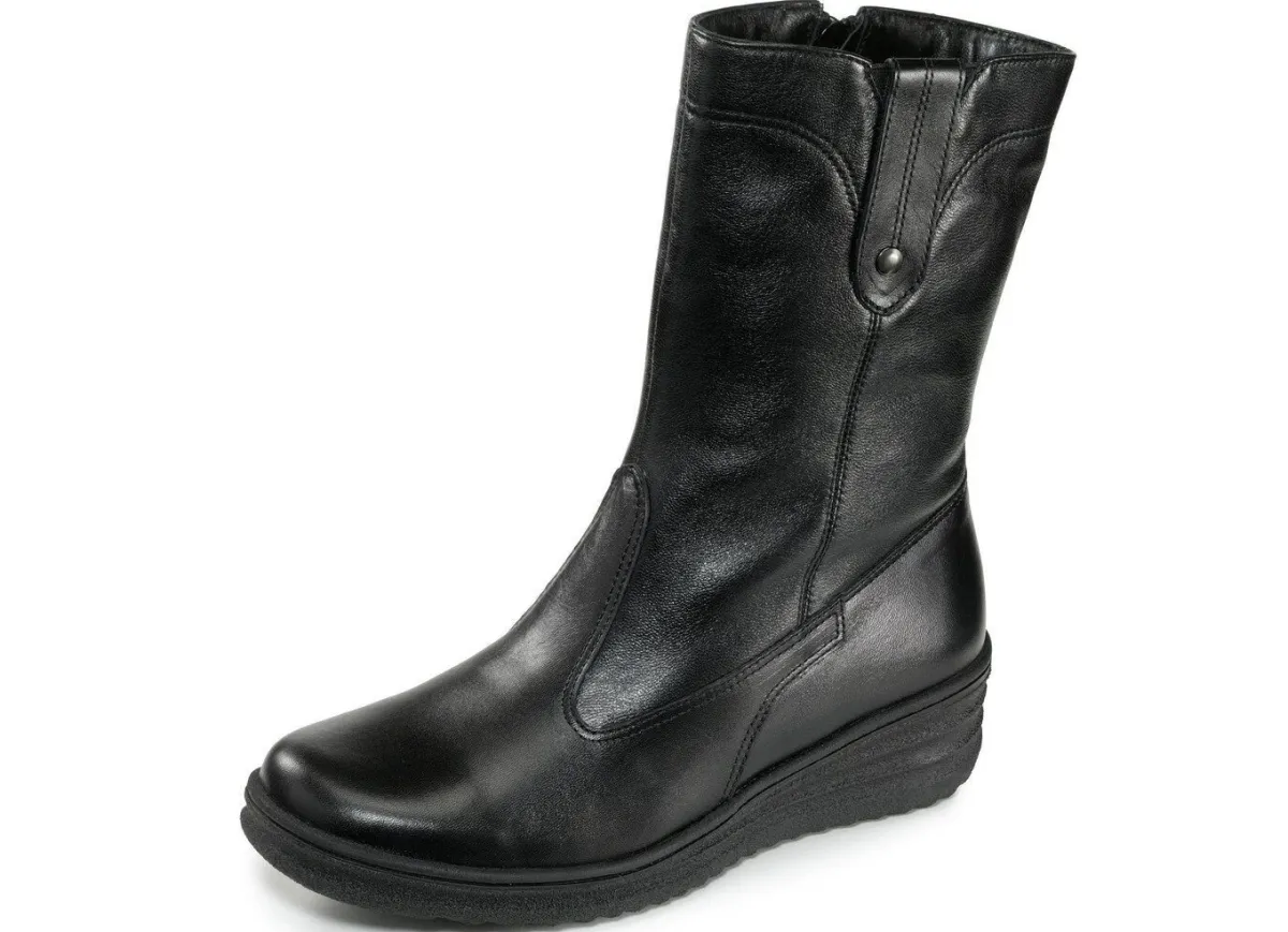 Hot ELENA EDEN , gefütterte Damen-Stiefel, Winterschuhe, Weite H, mit Lammfell SCHWARZ