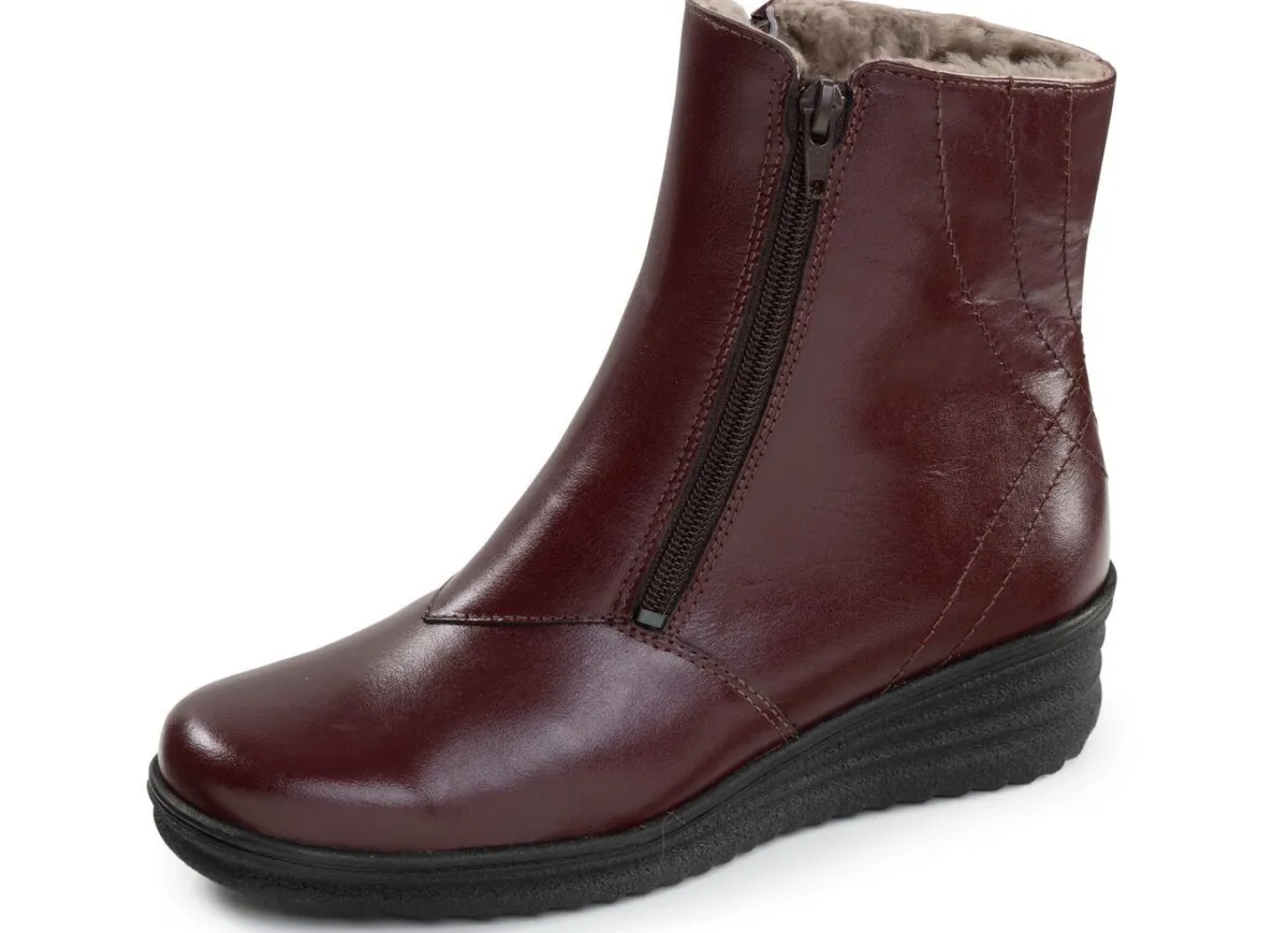 Hot BADER ELENA EDEN, gefütterte Damen-Stiefeletten, Winterschuhe, Weite H, mit Lammfell BORDEAUX