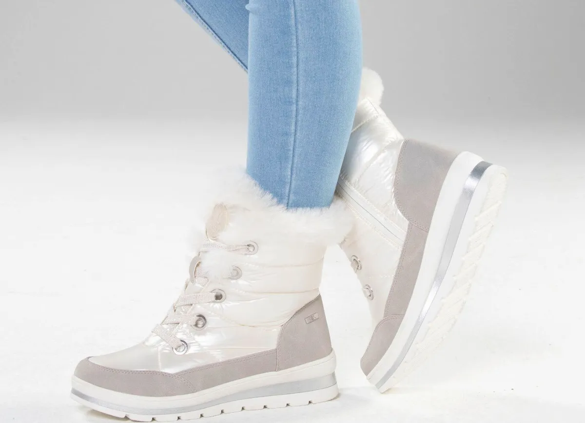 Best ELENA EDEN , gefütterte Damen-Boots, Winterschuhe, Weite G, mit herausnehmbarem Fußbett PERLWEISS-GRAU