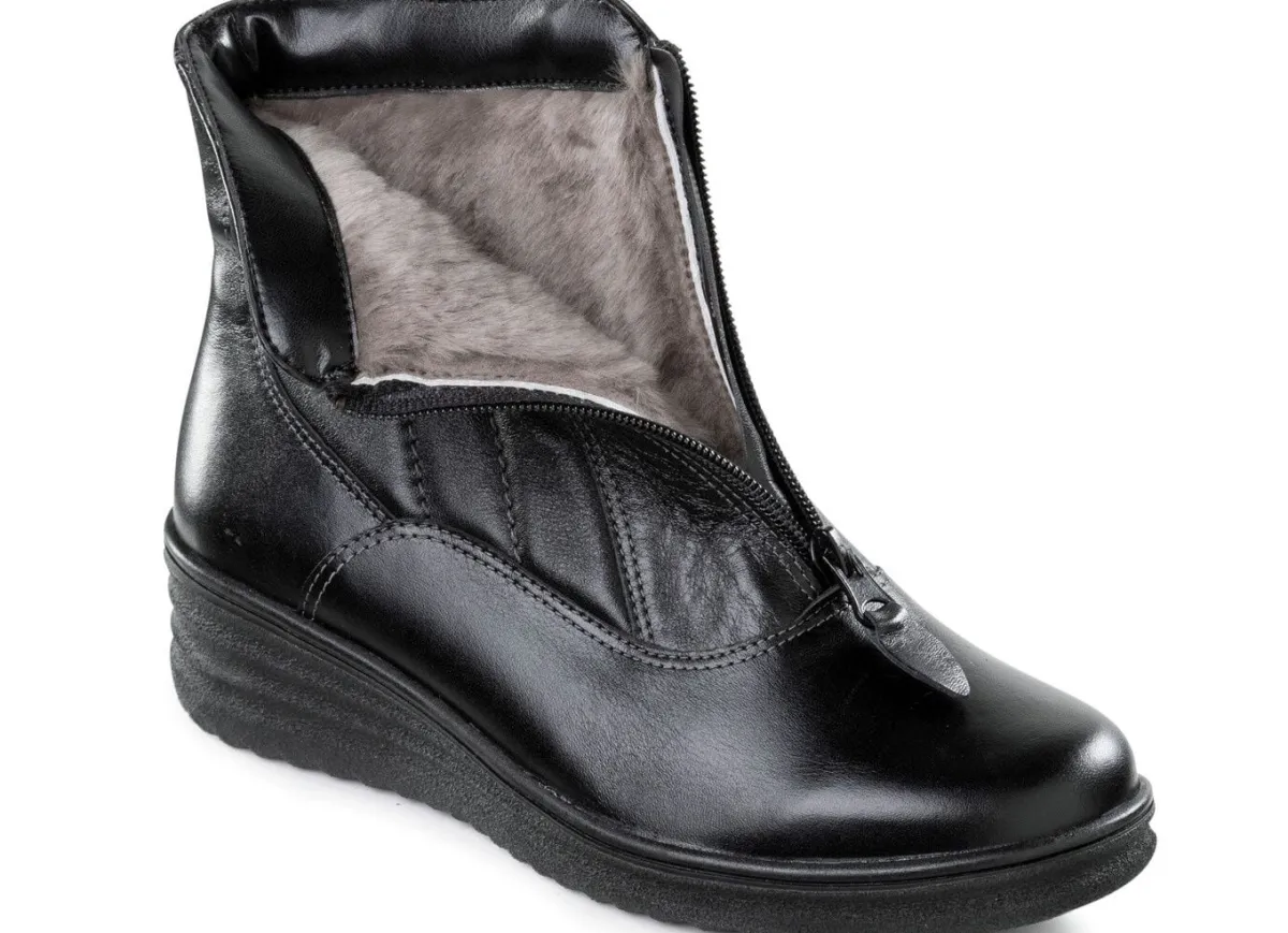 Hot ELENA EDEN , gefütterte Damen-Stiefeletten, Winterschuhe, Weite H, mit Lammfell SCHWARZ