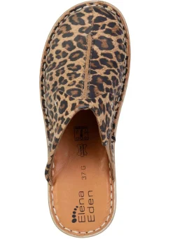 Best ELENA EDEN , klassische Damen-Clogs, Weite G, mit Gummizug BRAUN-LEO