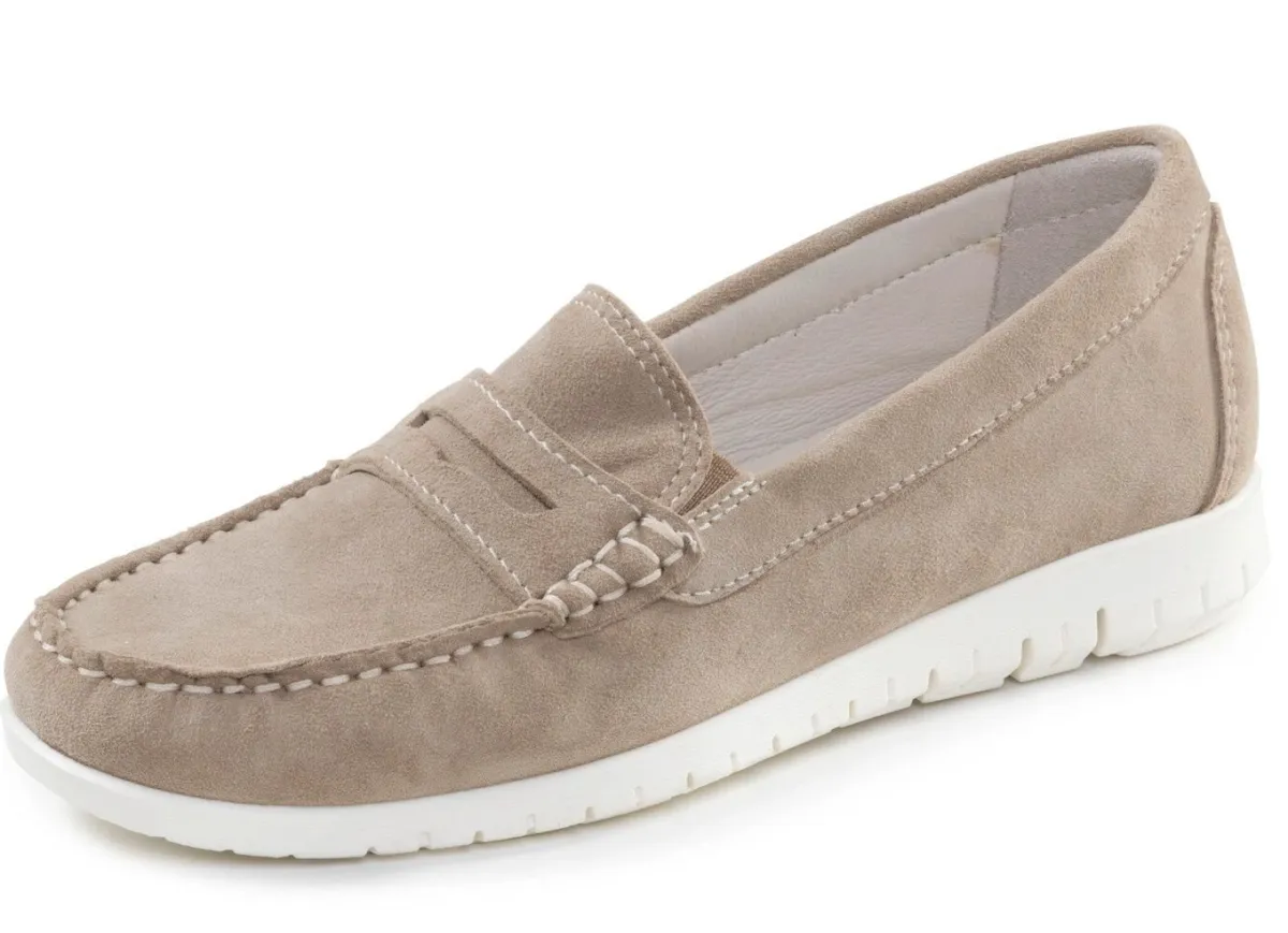 Hot ELENA EDEN , klassische Damen-Slipper, Weite H, mit herausnehmbarem Fußbett TAUPE