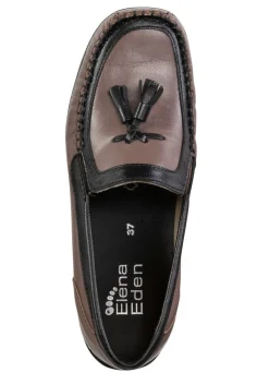 New ELENA EDEN , klassische Damen-Slipper, mit herausnehmbarem Fußbett TAUPE-SCHWARZ