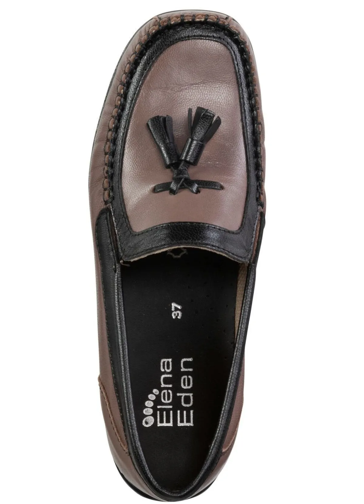 New ELENA EDEN , klassische Damen-Slipper, mit herausnehmbarem Fußbett TAUPE-SCHWARZ