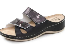 Outlet ELENA EDEN , klassische Damen-Pantoletten, Weite G, mit Klettverschluss SCHWARZ