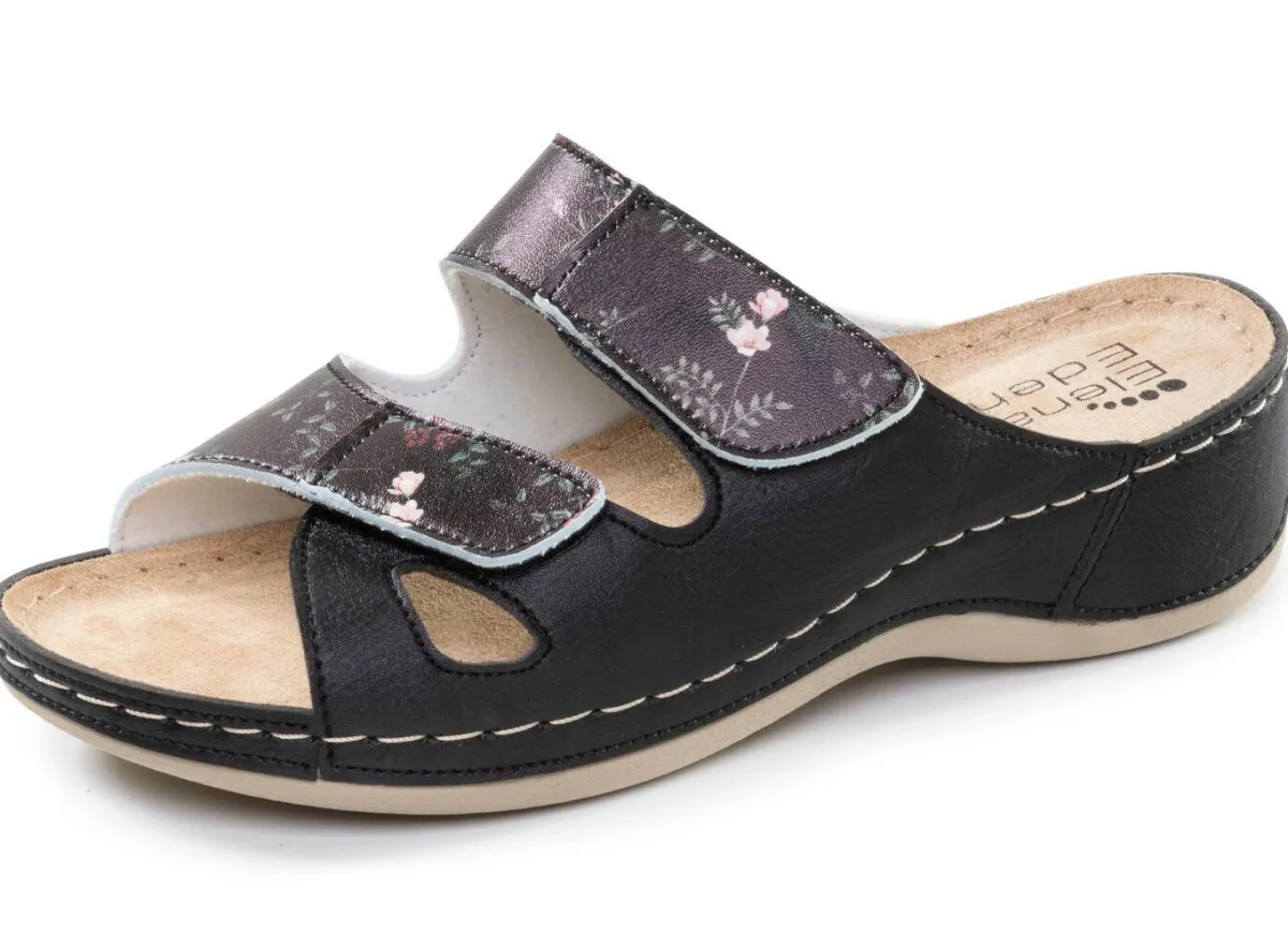 Outlet ELENA EDEN , klassische Damen-Pantoletten, Weite G, mit Klettverschluss SCHWARZ