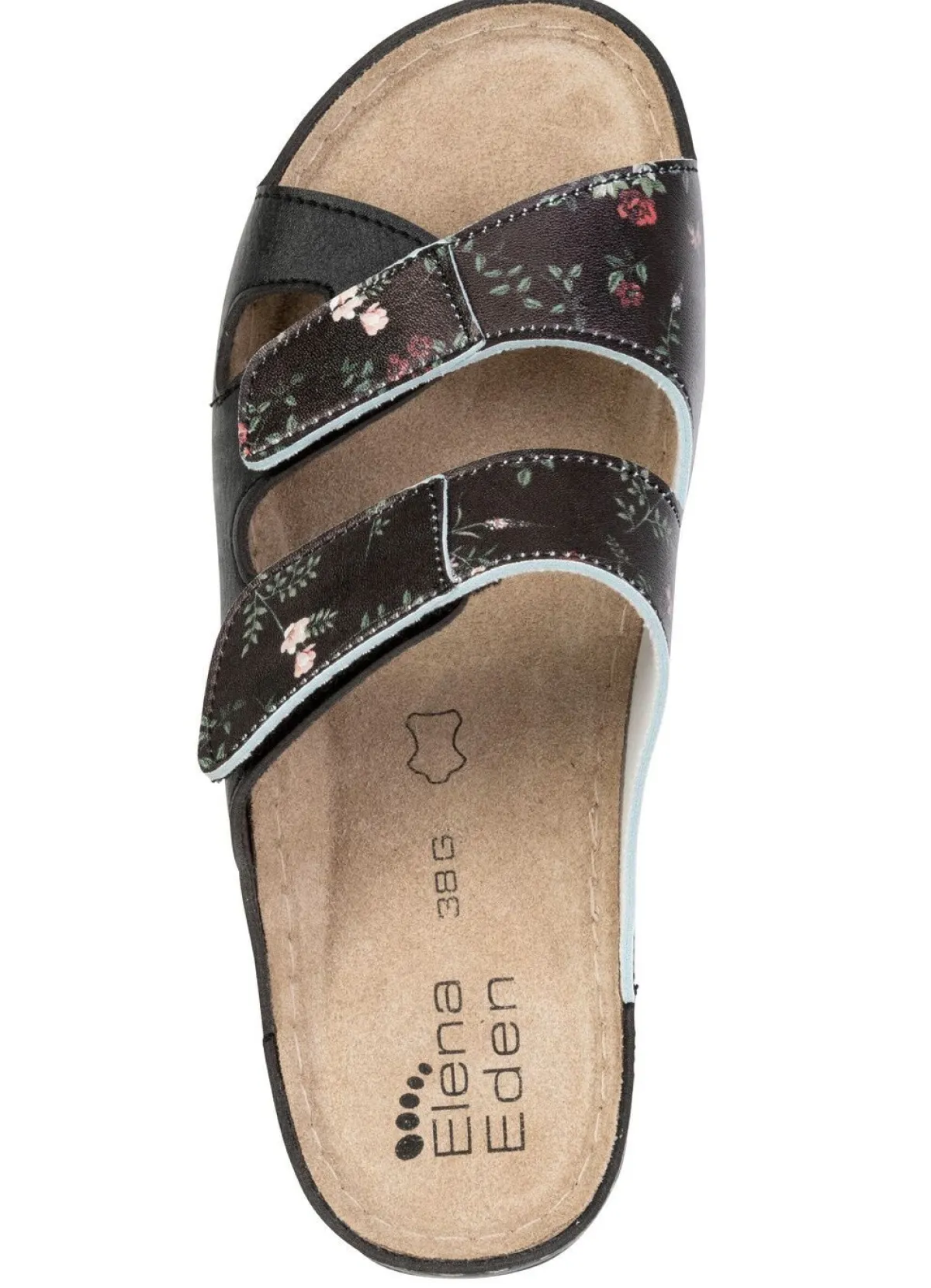 Outlet ELENA EDEN , klassische Damen-Pantoletten, Weite G, mit Klettverschluss SCHWARZ