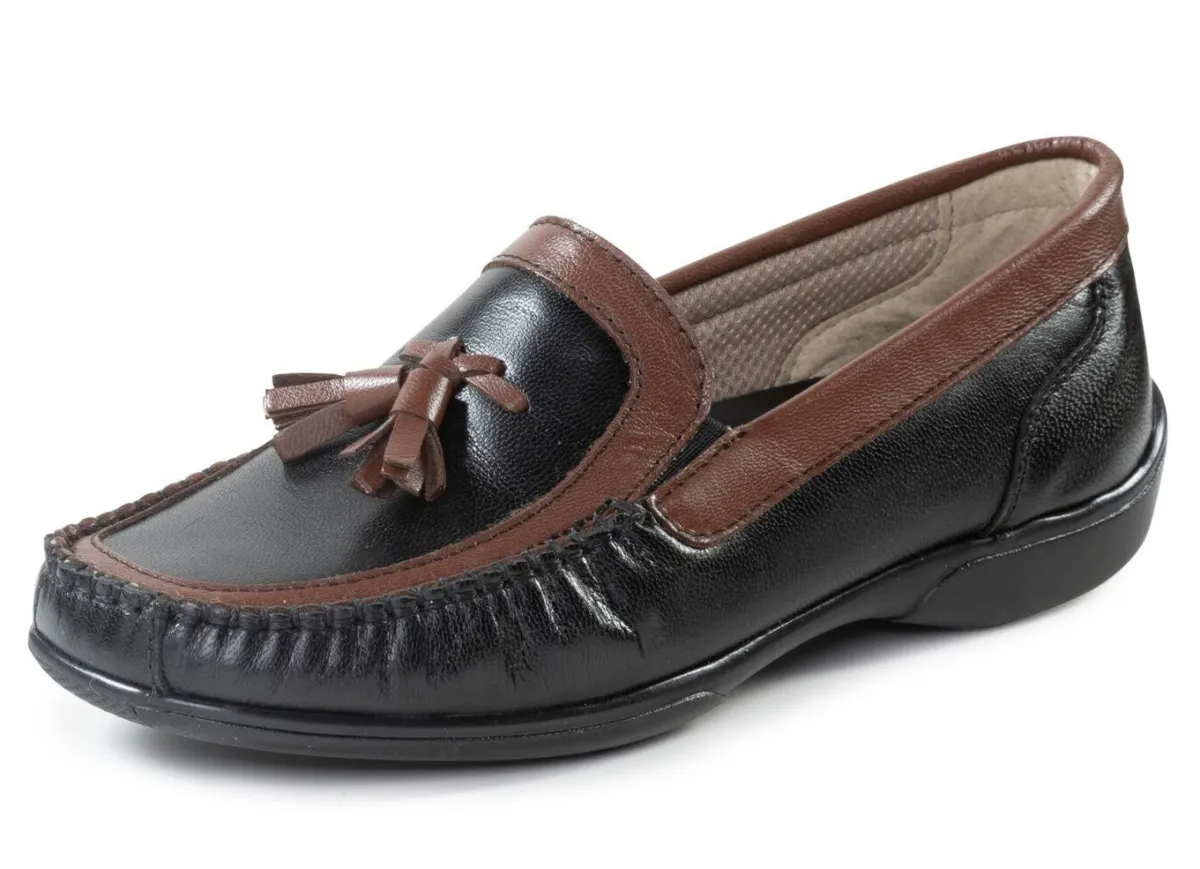 ELENA EDEN , klassische Damen-Slipper, mit herausnehmbarem Fußbett SCHWARZ-BRAUN