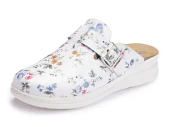 ELENA EDEN , klassische Damen-Clogs, Weite H, mit herausnehmbarem Fußbett WEISS-BUNT