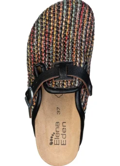 Clearance ELENA EDEN , klassische Damen-Clogs, Weite H, mit verstellbarer Spange SCHWARZ-MULTICOLOR