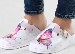 Online ELENA EDEN , klassische Damen-Clogs, Weite, G, mit verstellbarer Schließe WEISS-BUNT