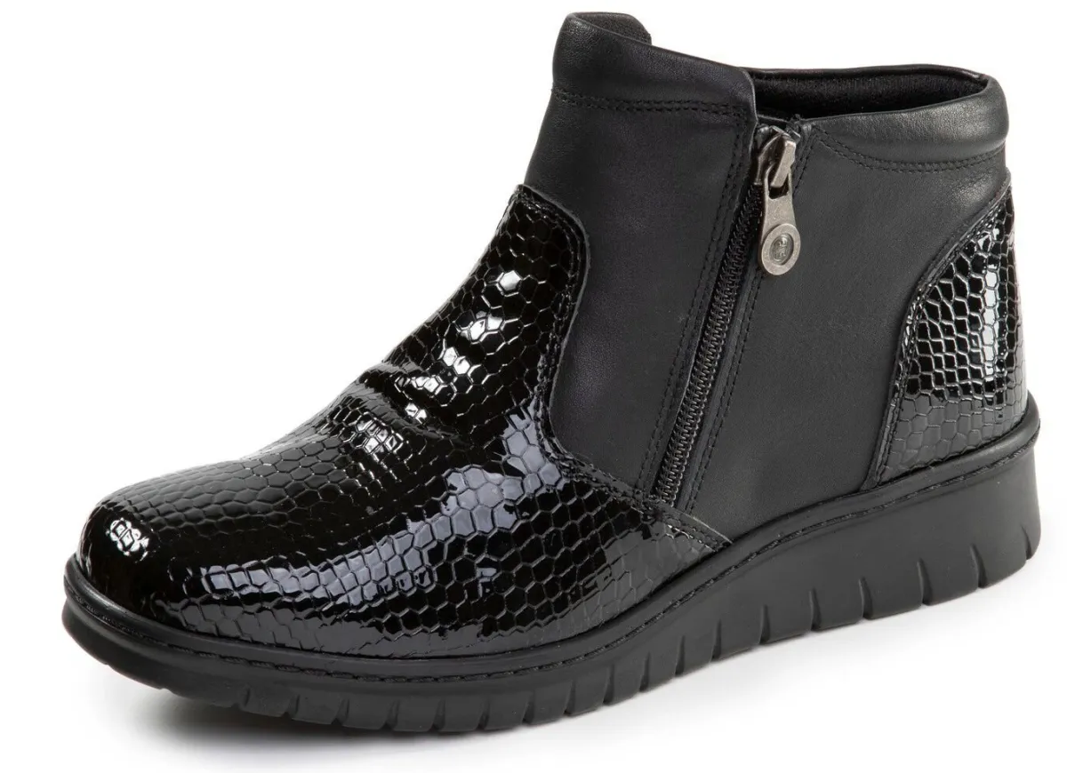Outlet ELENA EDEN , komfortable Damen-Boots, Weite H, mit herausnehmbarem Fußbett SCHWARZ