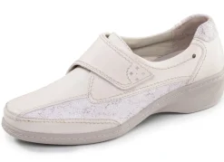 Hot ELENA EDEN , komfortable Damen-Slipper, Weite G, mit herausnehmbarem Fußbett ECRU-SILBER