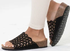 Best ELENA EDEN , leichte Damen-Pantoletten, Weite G, mit Lederfußbett SCHWARZ