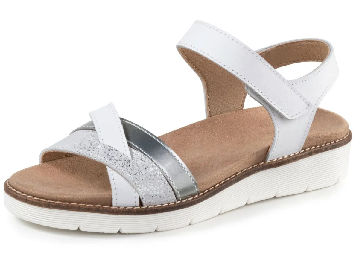 Hot ELENA EDEN , modische Damen-Sandale, Weite H, mit herausnehmbarem Fußbett WEISS-SILBER