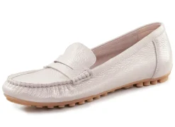 Hot ELENA EDEN Mokassin-Slipper aus weichem, genarbtem Hirsch-Nappaleder PERLWEISS