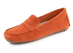 Hot ELENA EDEN Mokassin-Slipper aus geschmeidigem Rind-Veloursleder ORANGE