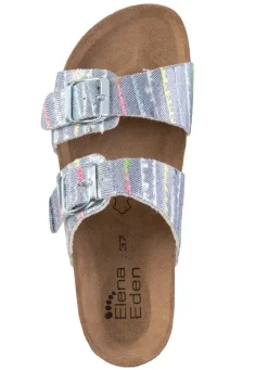New ELENA EDEN Pantolette aus interessant dessiniertem Synthetik BLAU-BUNT