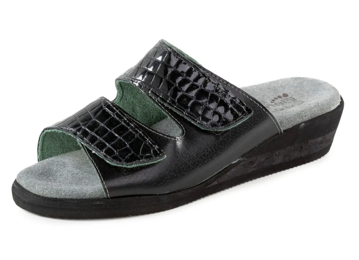 ELENA EDEN MADE IN GERMANY ELENA EDEN Pantolette aus krokogeprägtem Lack- und Nappaleder SCHWARZ