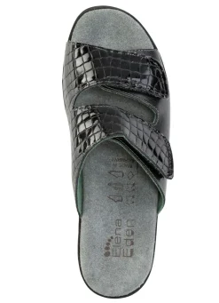 ELENA EDEN MADE IN GERMANY ELENA EDEN Pantolette aus krokogeprägtem Lack- und Nappaleder SCHWARZ