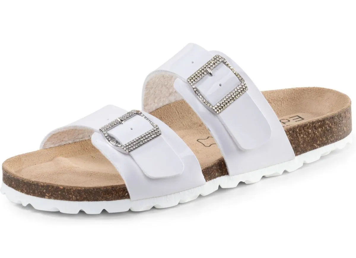 New ELENA EDEN Pantolette mit Glitzersteinchen verzierten Schließen WEISS