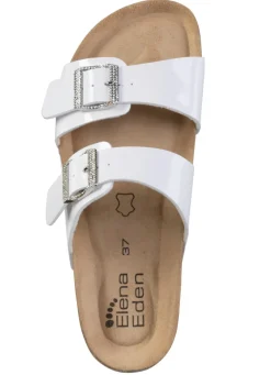 New ELENA EDEN Pantolette mit Glitzersteinchen verzierten Schließen WEISS