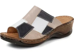 Online ELENA EDEN Pantolette mit dezenter Knitter-Struktur TAUPE-MARINE-WEISS
