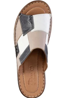 Online ELENA EDEN Pantolette mit dezenter Knitter-Struktur TAUPE-MARINE-WEISS
