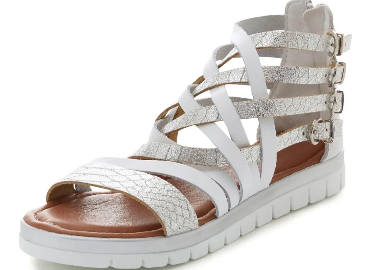 Hot ELENA EDEN Sandale aus teilweise reptilgeprägtem Nappaleder WEISS-SILBER