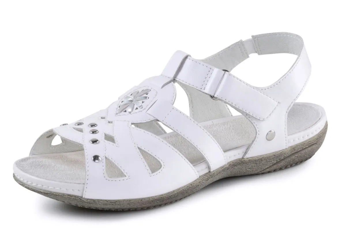 New BADER ELENA EDEN Sandale mit Ziernieten und Lederdurchzügen WEISS