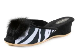 Clearance ELENA EDEN MADE IN GERMANY ELENA EDEN, schicke Damen-Pantoletten, Weite G, mit Kunstfellpompon SCHWARZ-WEISS