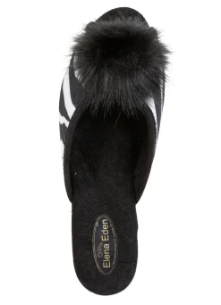 Clearance ELENA EDEN MADE IN GERMANY ELENA EDEN, schicke Damen-Pantoletten, Weite G, mit Kunstfellpompon SCHWARZ-WEISS