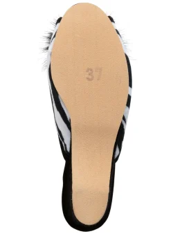 Clearance ELENA EDEN MADE IN GERMANY ELENA EDEN, schicke Damen-Pantoletten, Weite G, mit Kunstfellpompon SCHWARZ-WEISS