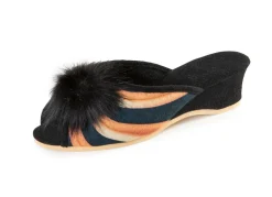Online ELENA EDEN MADE IN GERMANY ELENA EDEN, schicke Damen-Pantoletten, Weite G, mit Kunstfellpompon BRAUN-SCHWARZ